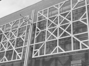 grid design on exterior building wall